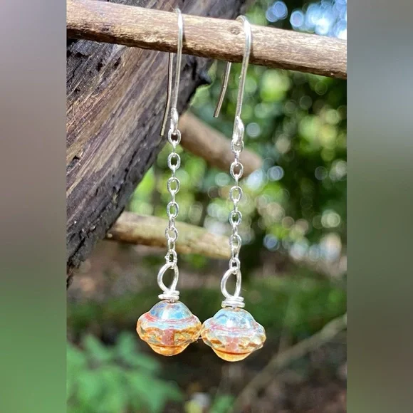 Handmade 925 Sterling Silver and Fire Polished Czech Glass Dangle Earrings - Picture 1 of 1